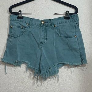 Free People Green Raw Hem Cut off Jean Shorts Sz 26